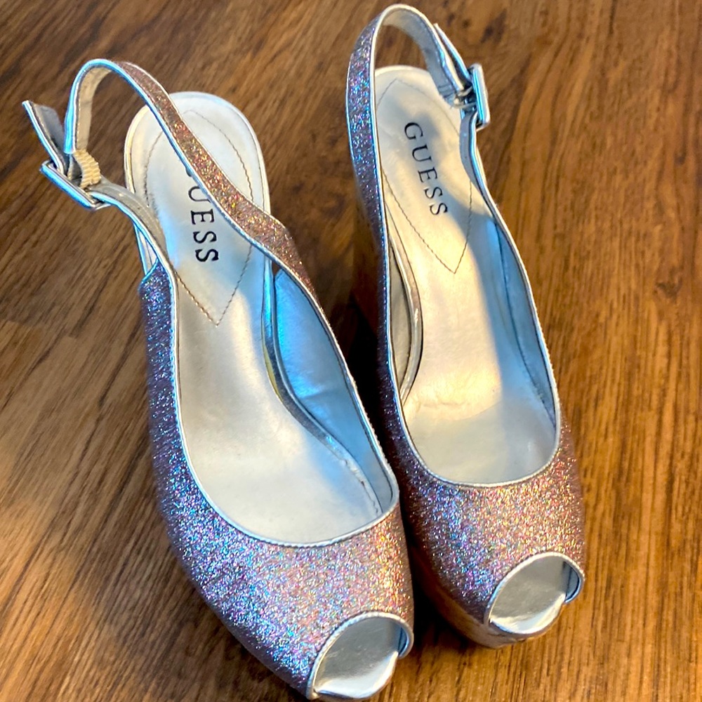 Women Guess sequin wedged heel like brand new